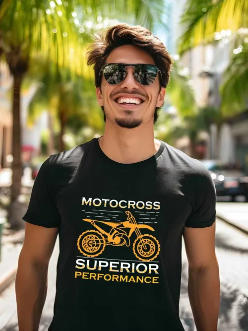 Motocross Superior crew neck Men's T-shirt | black color | gold print