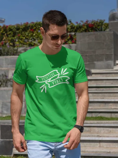 Positive Vibes crew neck Men's T-shirt | green color | white print