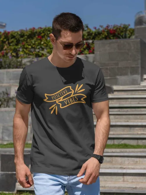 Positive Vibes crew neck Men's T-shirt | black color | gold print
