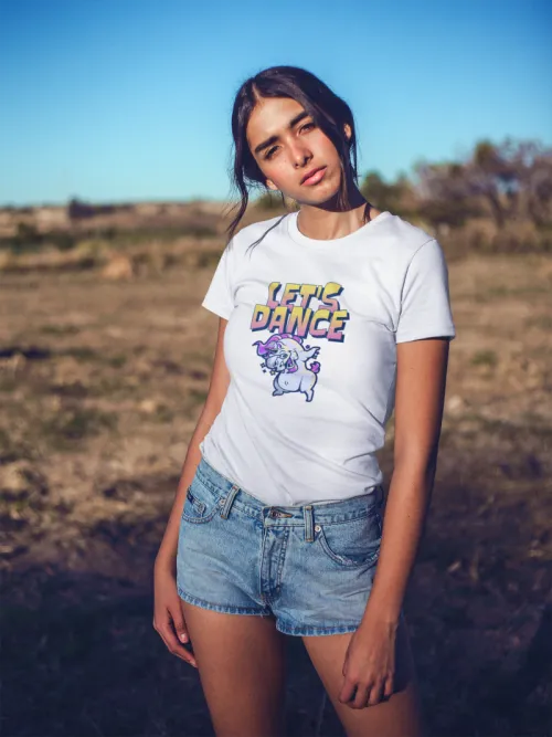 White color T-shirt for girls with let's dance print