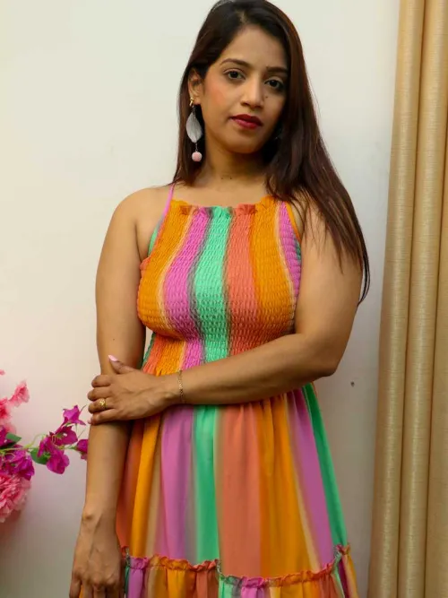 Rainbow Dreams: Sleeveless Dress with Gathered Front Delight - Orange
