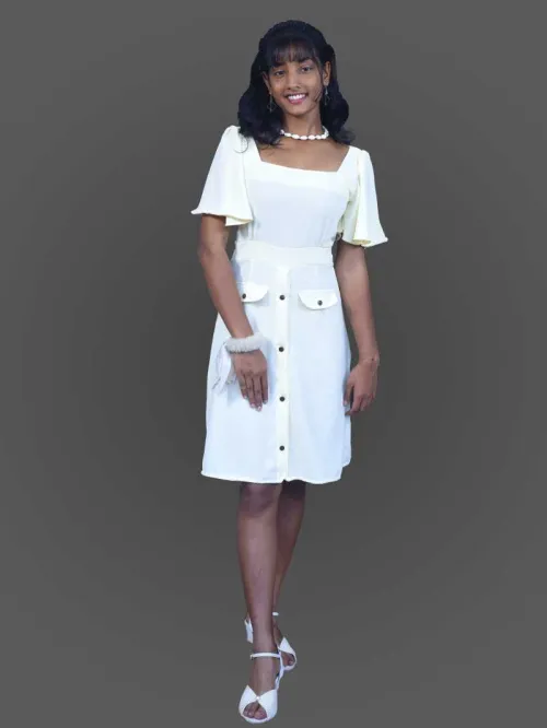Double pocket butterfly sleave dress