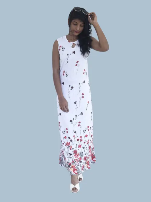 Long white dress with printed