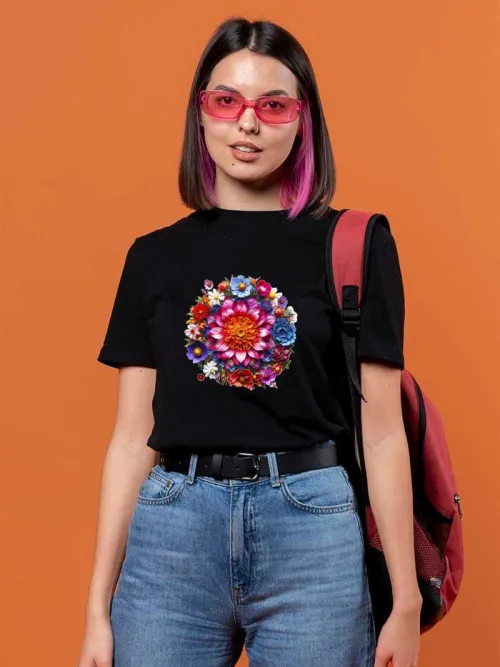 Beautiful Flowers with Black T-shirt | Women