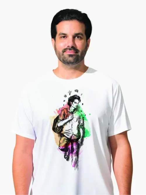 crew neck white t-shirt with color boy photo