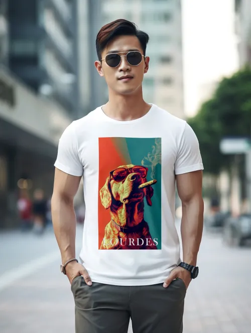 Smoking Dog White T Shirt
