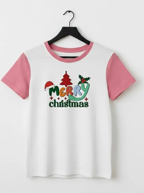 Merry Christmas Two Tone TShirt | Pink