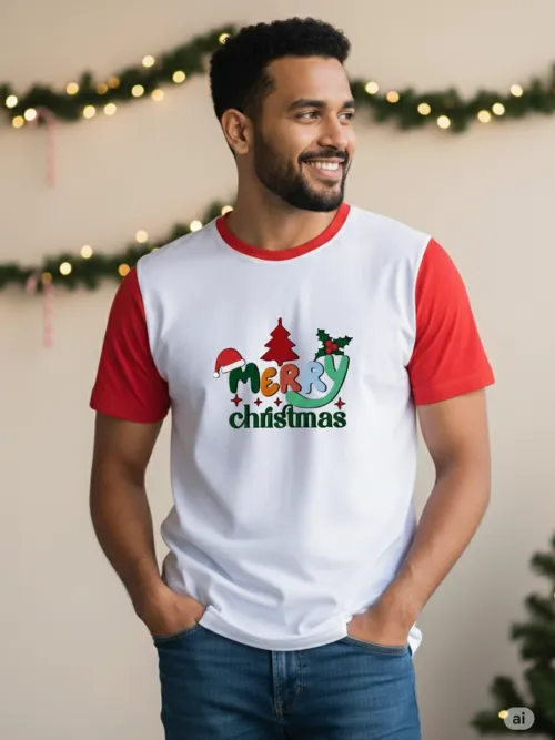 Merry Christmas Two Tone TShirt | Orange