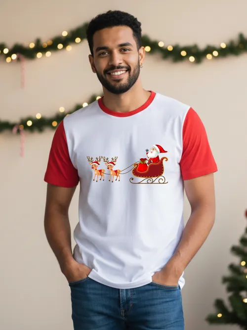 Santa's Sleigh Team Two Tone TShirt | Orange