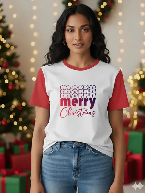 Retro Merry Vibe Two Tone TShirt | Orange | F