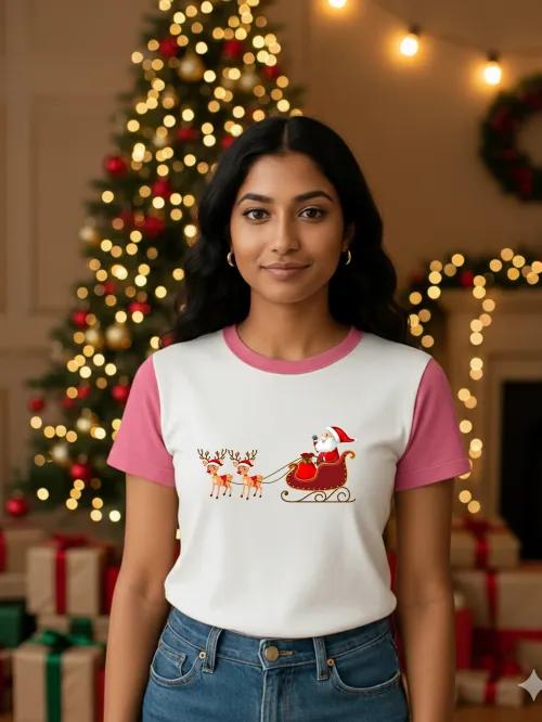 Santa's Sleigh Team Two Tone TShirt