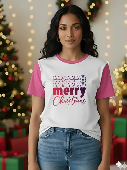 Retro Merry Vibe Two Tone TShirt | pink | F