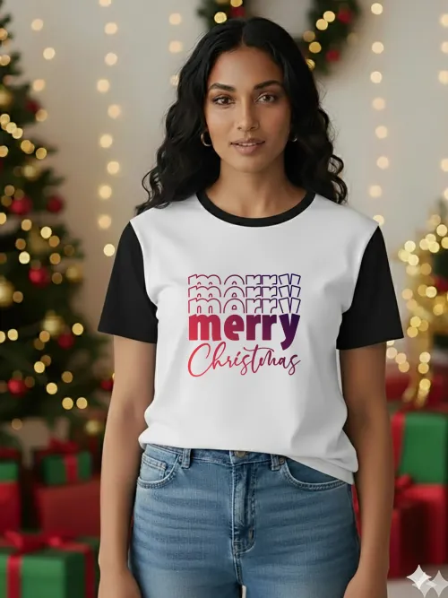 Retro Merry Vibe Two Tone TShirt | black | F
