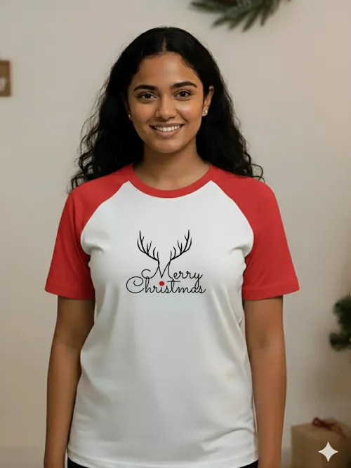 Minimal Merry Raglan Sleeve TShirt | Red