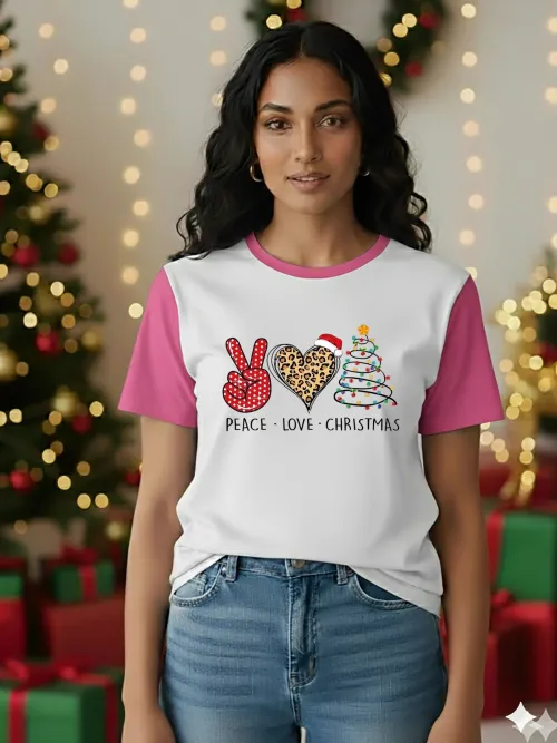 Peace - Love - Christmas Two Tone TShirt | Pink