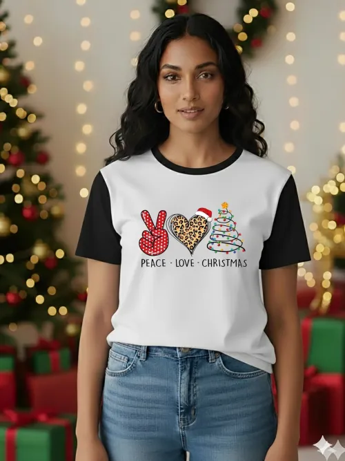 Peace - Love - Christmas Two Tone TShirt | Black