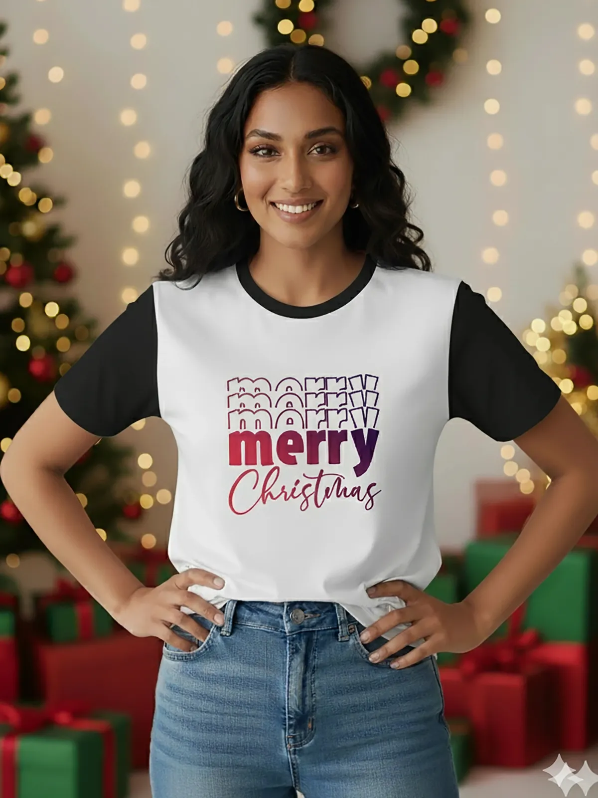 Retro Merry Vibe Two Tone TShirt | black | F
